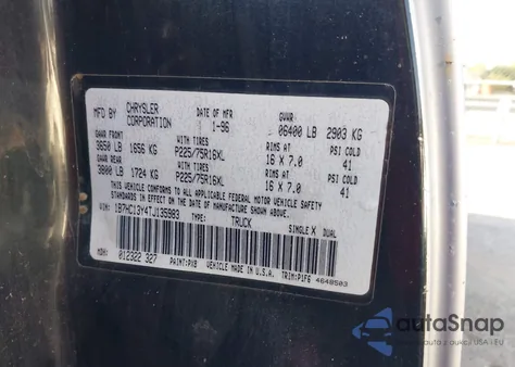 1996 Dodge Ram 1500 from USA, damaged, VIN 1B7HC13Y4TJ135983